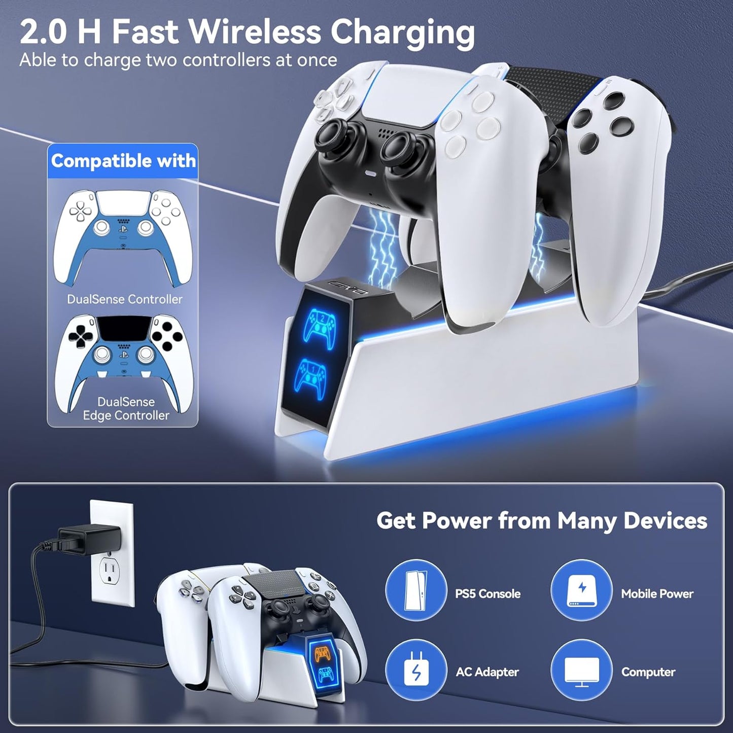 PS5 Controller Charger Compatible with DualSense & Edge Controller
