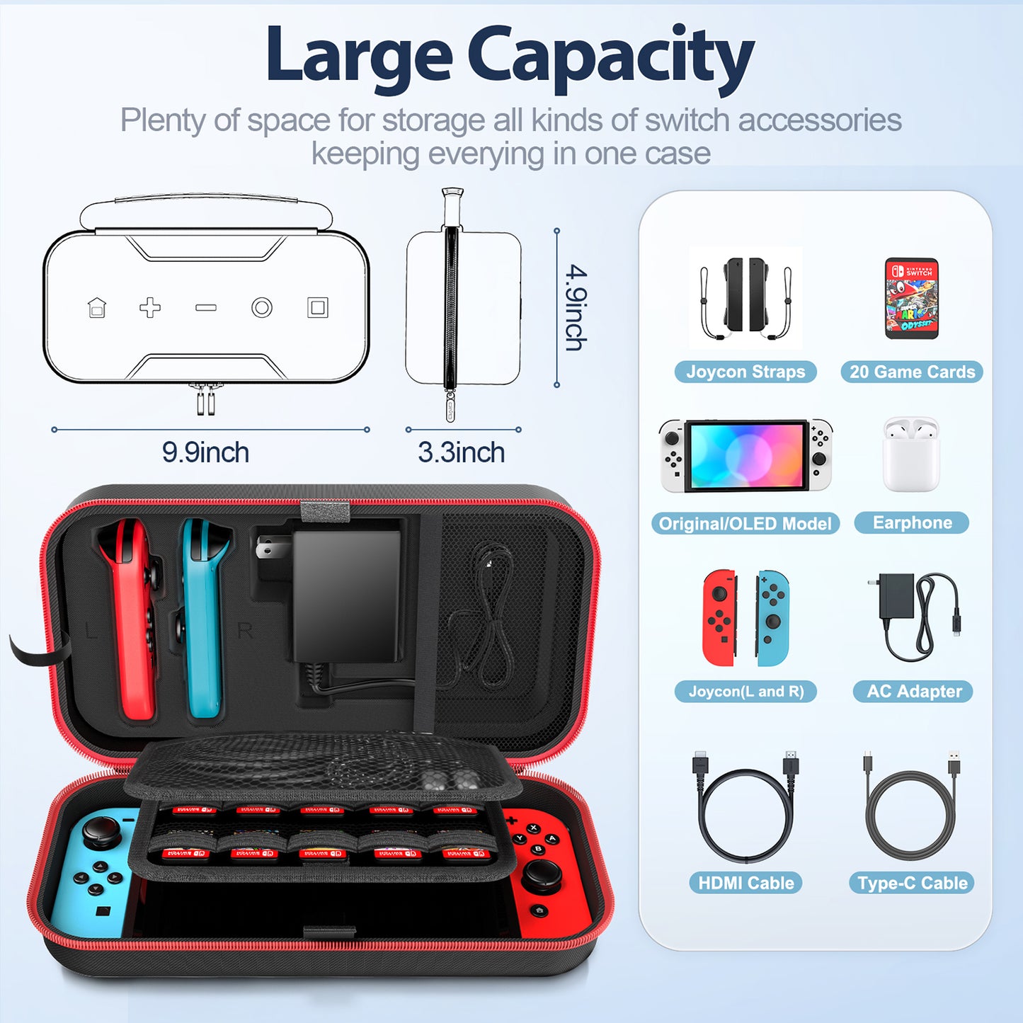 Switch OLED Carrying Case Compatible with Nintendo Switch/OLED Model