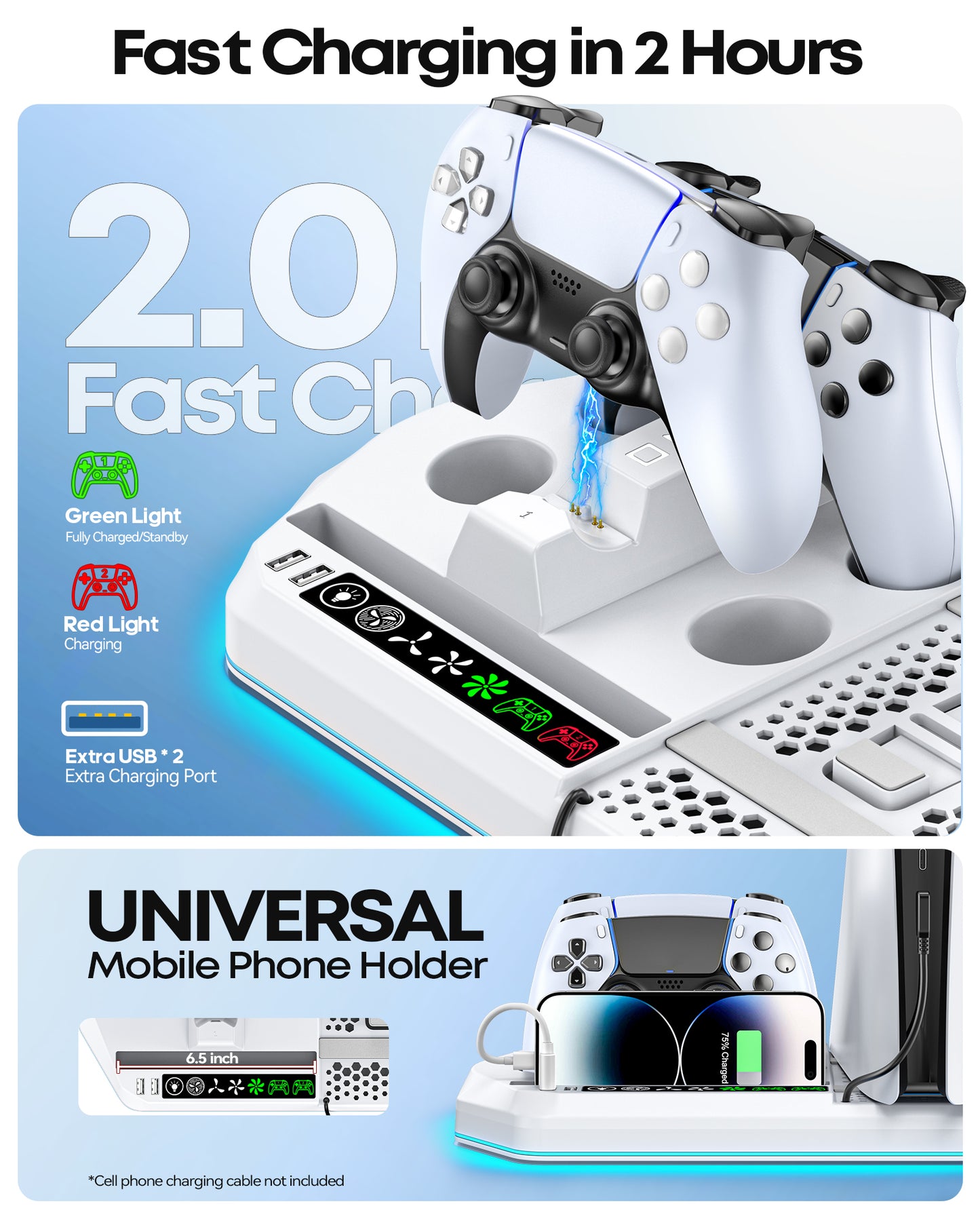 Cooling Station with Controller Charger for PS5/Slim/Pro