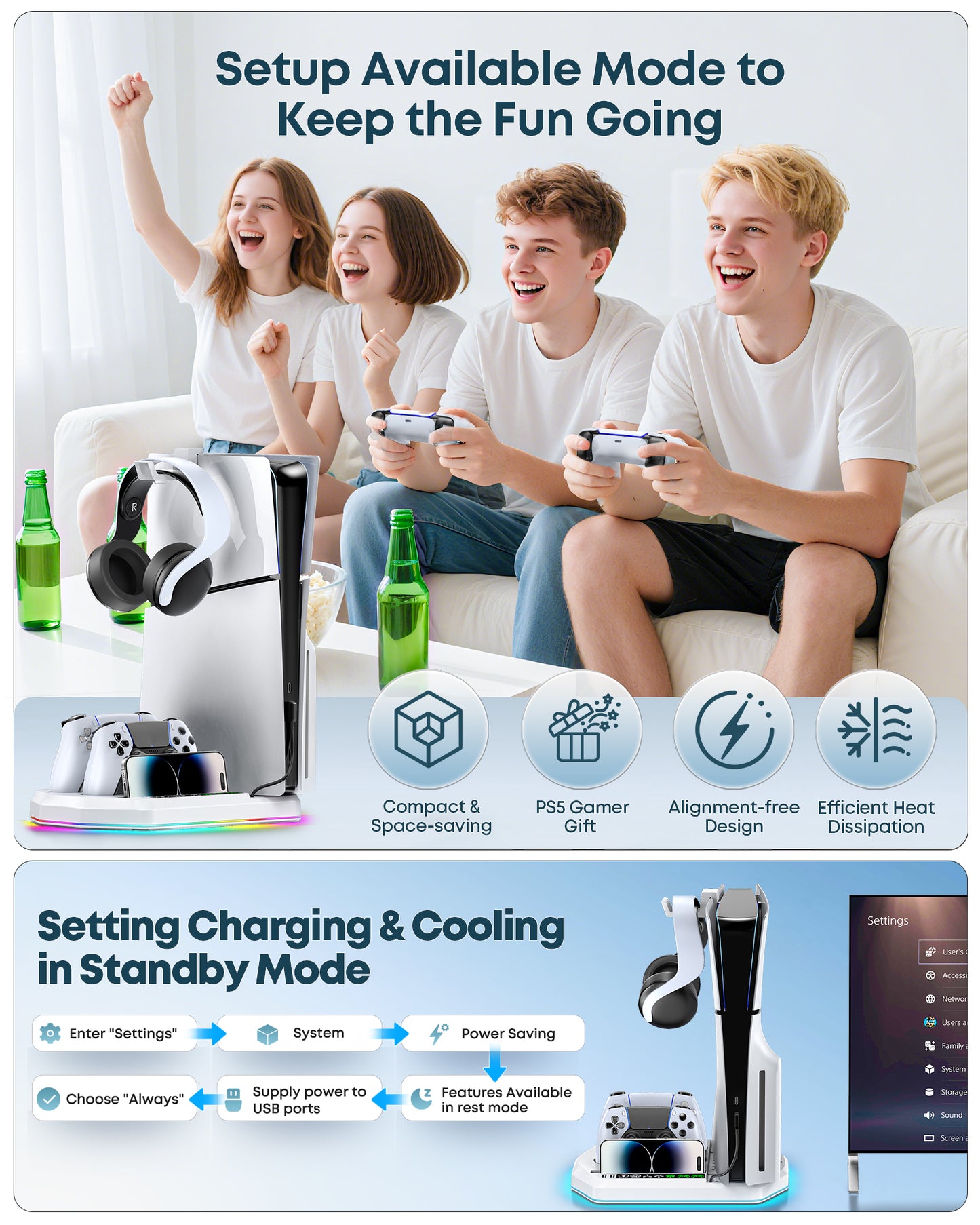 Cooling Station with Controller Charger for PS5/Slim/Pro