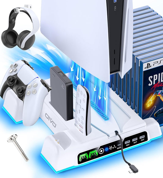 PS5/Slim/Pro Stand and Cooling Station with LED Controller Charging Station