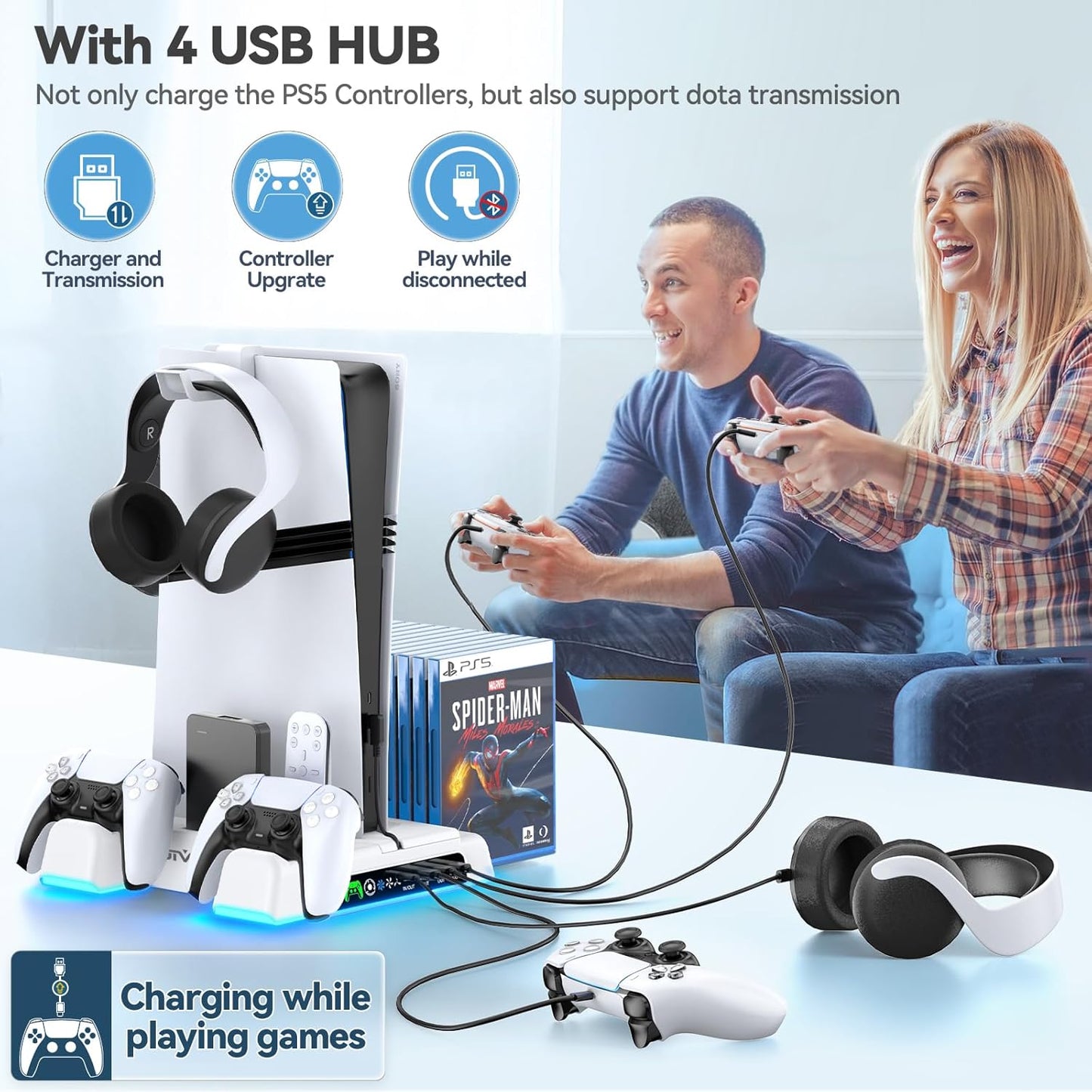 PS5/Slim/Pro Stand and Cooling Station with LED Controller Charging Station