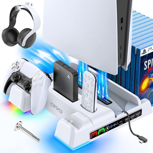 PS5 Stand and Cooling Station with RGB LED Controller Charging Station