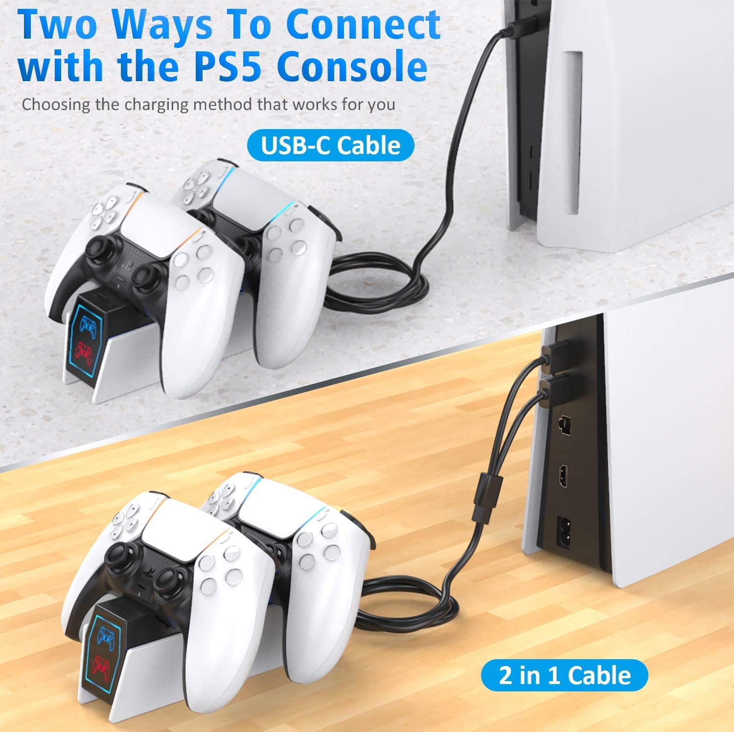 OIVO Chargeur Manette PS5, 2H Rapide Chargeur ps5 avec 2 Types de Câble OIVO Chargeur Manette PS5, 2H Rapide Chargeur ps5 avec 2 Types de Câble