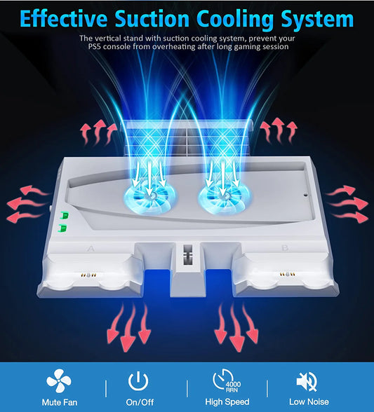 PS5 Stand with Cooling Fan and PS5 Controller Charging Station