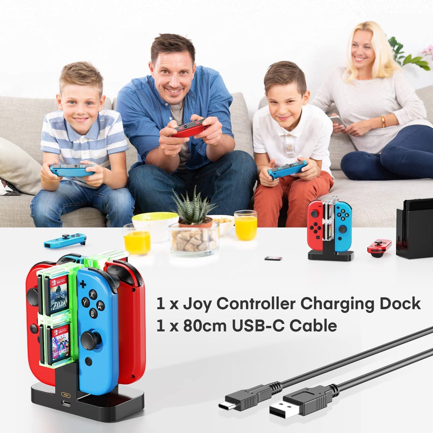 Switch Controller Charger for Joycons with 8 Game Slots| OIVO