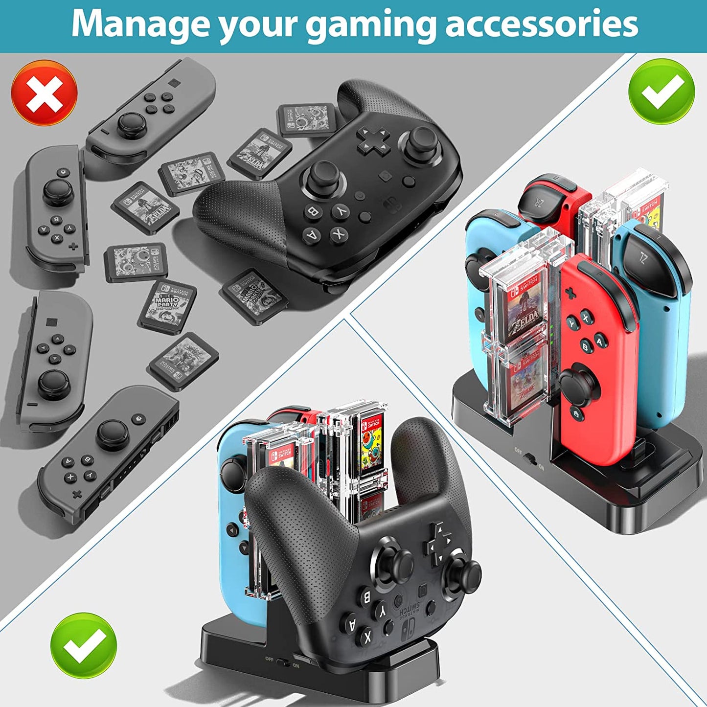 Switch Controller Charger for Nintendo Switch Joycons & Pro Controller